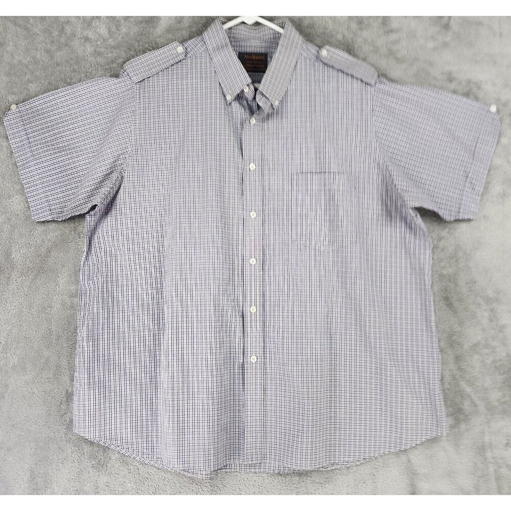 Mo‎ Santi by Pierre Mohan Shirt Mens XXL Blue Plaid Button Down Short Sleeve